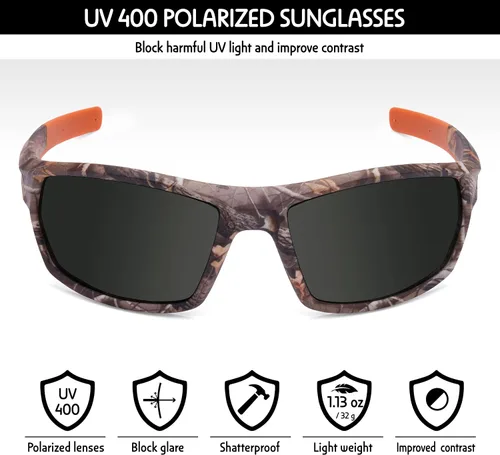 Vista 4 de BRUBAKER Gafas de sol polarizadas de camuflaje para pesca y caza, lentes