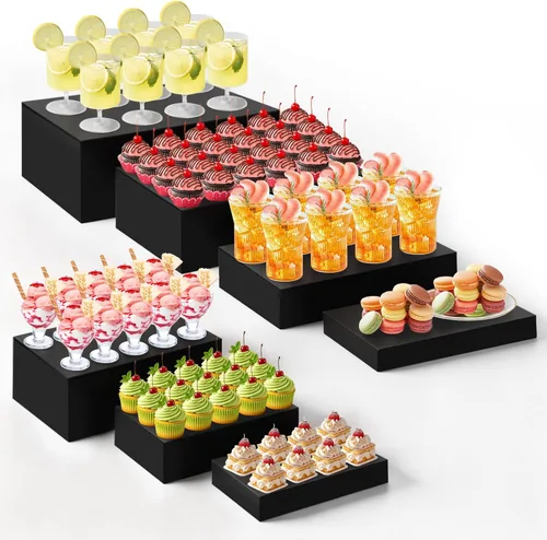 Vista 19 de Leinuosen Juego de 7 Elevadores Grandes para Buffet de 6" a 12" Caja de Exhibición de Acrílico Elevador de Mesa de Postres para Catering Soporte