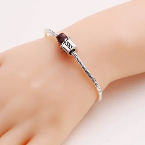 Vista 6 de Dijes de chocolate esmaltado marrón de plata de ley 925 con dije de cristal de sandía, colgantes de limón para pulseras Pandora