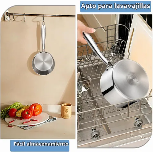 Vista 7 de TeamFar Cacerola de 1 cuarto de galón con tapa, olla de cocina pequeña de acero inoxidable con mango ergonómico, para inducción, gas, electricidad