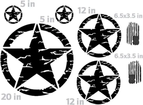 Vista 2 de G0004 - Kit de calcomanías de estrella militar con capucha desgastada, diseño personalizado para su uso en Jeep Wrangler Roxor Cherokee Compass