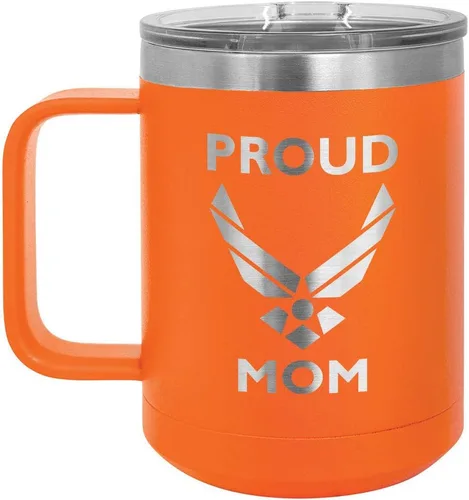 Vista 7 de PROUD AIR FORCE MOM BLACK Taza de café de 15 oz con tapa deslizante Taza de café de viaje aislada Ideas de regalo del día de la madre de hijo