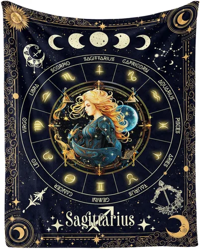 Vista 30 de Manta del Zodiaco Acuario para Niños y Niñas, Diseño Temático de Astrología Secreta Impreso, Mantas de Tiro para Niños, Regazo, Silla, Manta Suave