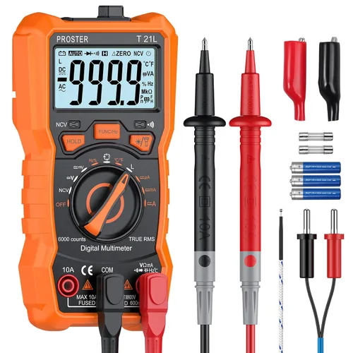 Vista 10 de Proster Multímetro Digital 6000 Count - TRMS Voltímetro Multímetro Digital de Rango Automático Probador, Detector NCV Medidor de Corriente y Voltaje