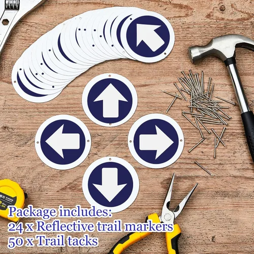 Vista 3 de Amylove 24 marcadores de rastro reflectantes brillantes con tachuelas reflectantes de aluminio, tachuelas para el pulgar para caza, senderismo