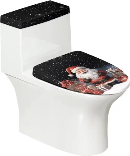 Vista 12 de Tapa de inodoro y tapa de tanque de cane Candy - Estampado de copo de nieve, elastano elástico lavable, decoración de Año Nuevo