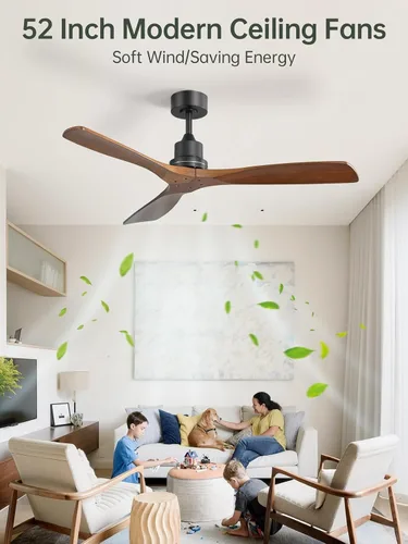 Vista 9 de Sofucor - Ventilador de techo inteligente de 52 pulgadas sin luz - Ventilador de techo moderno de madera maciza para exteriores con 3 aspas sin luz