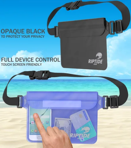 Vista 3 de Riñonera impermeable (paquete de 2) para hombres y mujeres, bolsa seca resistente al agua con correa ajustable para la cintura, protege objetos
