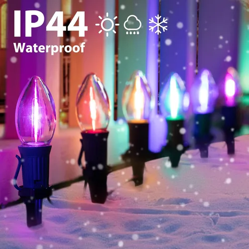 Vista 3 de Brightown Cadena de luces C9 de Navidad para exteriores, 25.7 pies, 20 luces LED para camino, luz de pasillo impermeable conectable para interiores