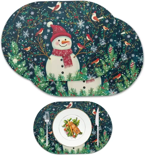 Vista 12 de Autumn Placemats Set of 2 Waterproof Wipeable 12X18 Inch Faux Leather Non Slip Heat Resistant Mats for Thanksgiving Dinner Outdoor Decor