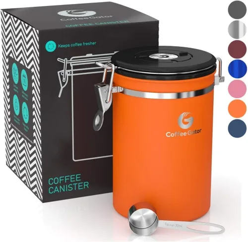 Vista 13 de Coffee Gator Coffee Canister, 16oz Airtight Stainless Steel Container Negro