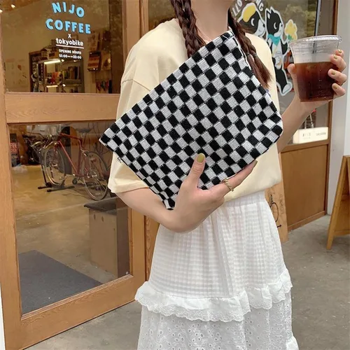 Vista 2 de Lindo bolso de maquillaje a cuadros Y2k para mujer