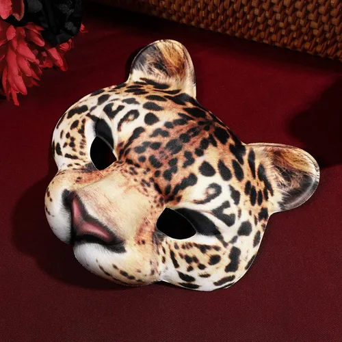 Vista 8 de Abaodam Máscara de media cara de leopardo – Máscara de cosplay de animales de gato – Suministros para fiestas de carnaval de Halloween