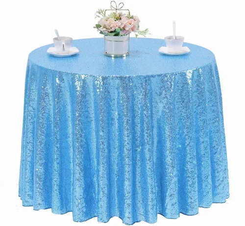 Vista 79 de Mantel de lentejuelas color azul bebé de 50" Cubierta de mesa con purpurina redonda color azul claro de lentejuelas metálicas Sobremanteles de mesa