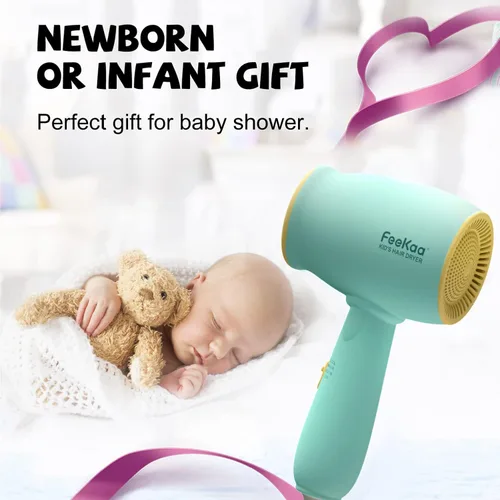 Vista 6 de Feekaa Secador de pelo para niños, calor suave de bajo ruido para la piel de los niños, regalo para cumpleaños de niños, Navidad, amarillo-verde