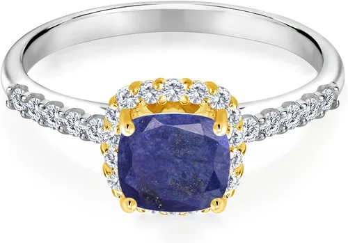 Vista 2 de Gem Stone King Anillo de plata de ley 925 con diseño de lapislázulis GH azul de 163 quilates con puntas de oro amarillo de 10 quilates