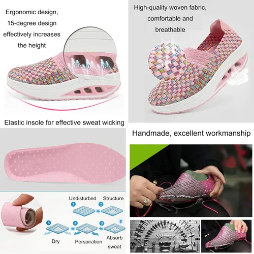 Vista 4 de AngryMonkey Zapatos ortopédicos para caminar con malla tejida y transpirable para mujer, con soporte de arco, plataforma con cojín de aire, zapatos