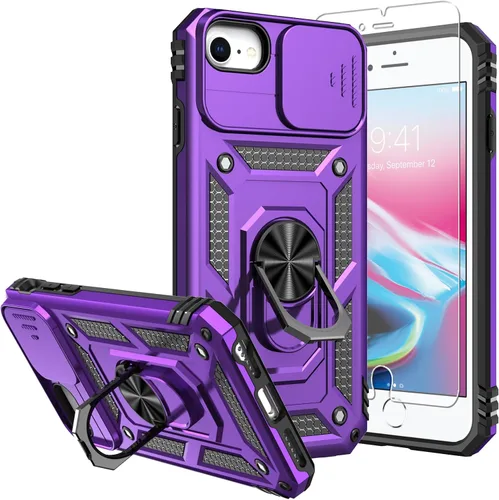 Vista 10 de Funda para iPhone SE 2022/3rd/2020 8/7, con protector de pantalla y funda para cámara, [grado militar] de 16 pies. Funda protectora a prueba de Azul