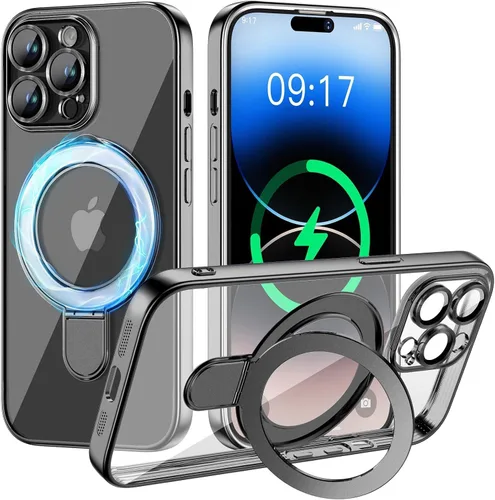 Vista 37 de Funda magnética para iPhone 14 Pro con soporte invisible [compatible con MagSafe] [protector completo de lente de cámara]