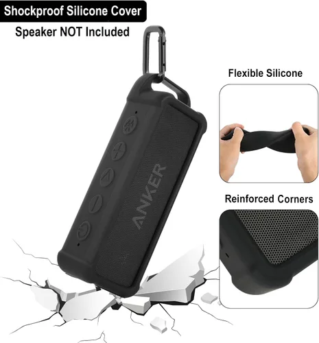 Vista 2 de Funda de silicona compatible con altavoz portátil Anker Soundcore 2, funda protectora de viaje con asa y mosquetón para altavoz Anker Soundcore 2