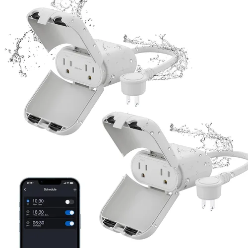 Vista 21 de ELEGRP PQR11 Enchufe inteligente para exteriores con regulador de intensidad impermeable IP66, enchufe WiFi inteligente compatible con Alexa