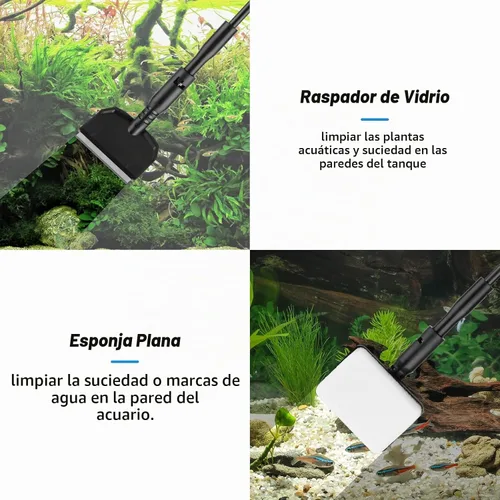 Vista 2 de hygger Limpiador de peceras pequeñas, kit de herramientas de limpieza de acuario con asa, raspador de algas marinas, red de pesca, cepillo