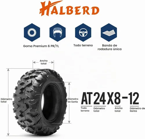 Vista 4 de HALBERD Neumáticos ATV 24x8-12 y 24x10-11,6PR todo terreno, juego de 4