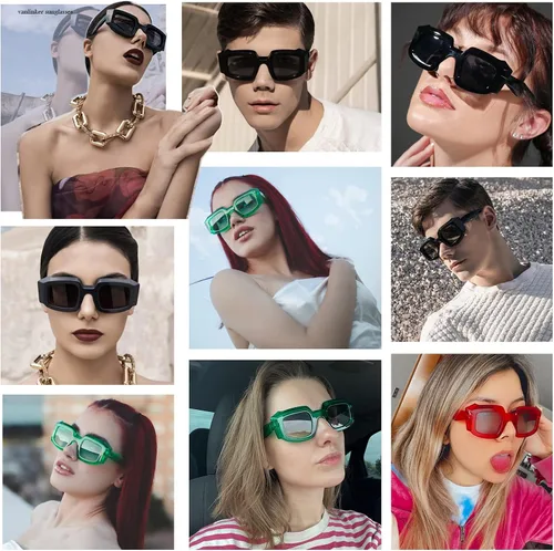 Vista 3 de VANLINKER Gafas de sol cuadradas de polígono vintage para mujer, marco futurista moderno Y2K, elegante protección UV400, Sunnies VL9726