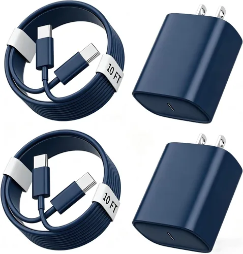 Vista 15 de Cargador para iPhone 17, 16, 15, carga rápida, cable de carga USB C de 10 pies de largo con bloque de carga rápida de teléfono tipo C de 20 W