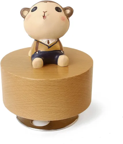 Vista 14 de SOFTALK Caja de música mecánica de madera con diseño de animal, con texto en inglés "You are My Sunshine", regalo para niños y niñas (oso)
