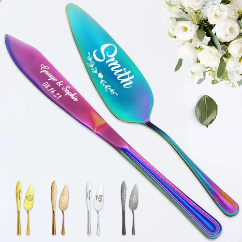 Vista 15 de STREADVE Juego de corte de pastel personalizado para boda, juego de cuchillos y servidores grabados, juego de corte personalizado, regalo para Negro