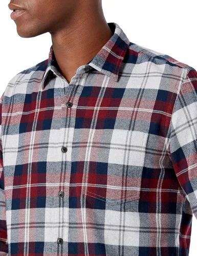 Vista 57 de Amazon Essentials Camisas de franela de manga larga para hombre, corte ajustado, a cuadros con botones