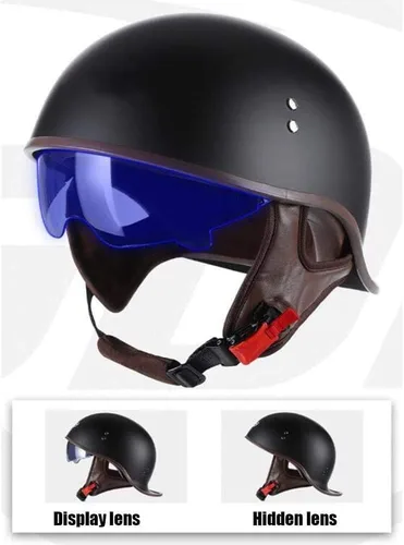 Vista 3 de Casco retro para motocicleta para adultos, aprobado por DOT, para hombres y mujeres, con personalidad, gorra de béisbol brillante, modelado, cascos