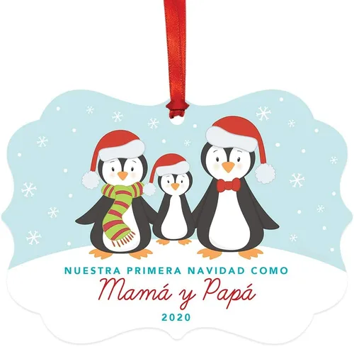 Vista 14 de Andaz Press Adorno de recuerdo de Navidad con marco de fantasía de familia española, Nuestra Primera Navidad Como UNA Familia De Tres 2024, Familia