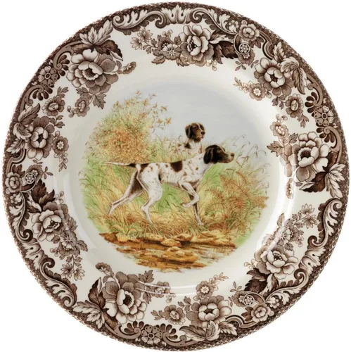 Vista 22 de Spode Woodland Bass Plato de Ensalada - 8" Loza Fina, Hecho en Inglaterra, Diseño de Pez de Caza con Borde de Flores Británicas para Ensaladas