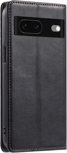 Vista 4 de Funda de cuero compatible con Google Pixel 7, compatible con Google Pixel 7 5G GVU6C GQML3 Flip Folio PU Funda de cuero negro