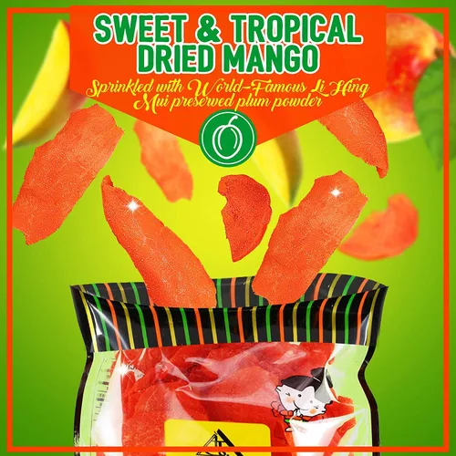 Vista 2 de Li Hing Mui Mango - Bolsa de 8 onzas - Mango maduro seco dulce espolvoreado con Li Hing Mui (ciruela) en polvo
