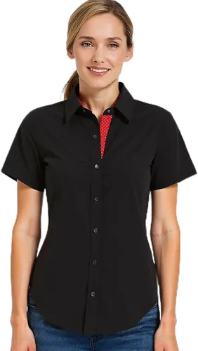 Vista 9 de Jandukar Camisas con botones para mujer, camisas de trabajo de manga corta para mujer, tops de oficina