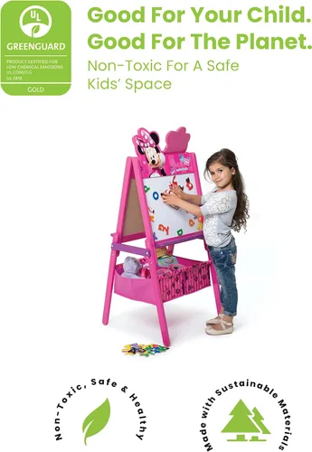 Vista 3 de Delta Children - Caballete de madera de doble cara para niños con almacenamiento - Ideal para manualidades, educación en casa y más, Minnie Mouse