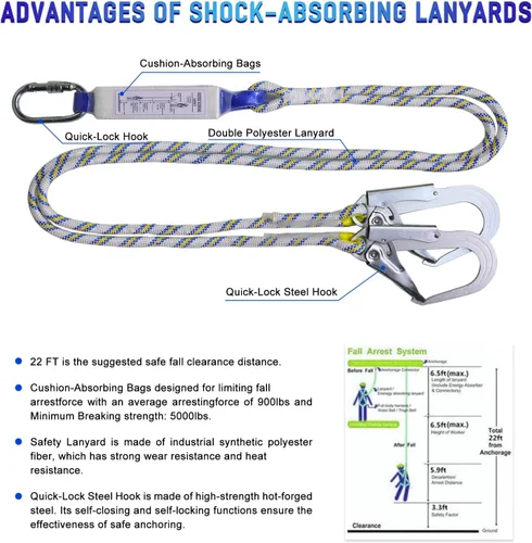 Vista 3 de Kit de protección contra caídas de arnés de seguridad con cordón de absorción de golpes, arneses de trabajo para techos, arnés de seguridad