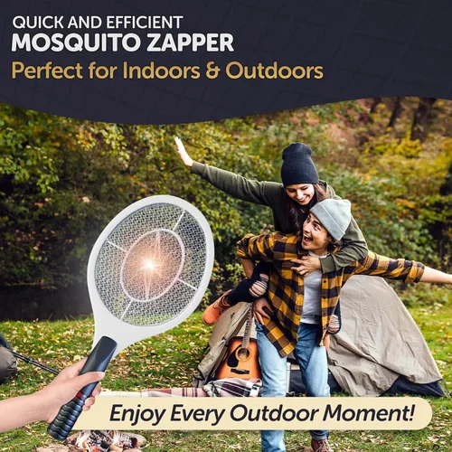 Vista 4 de Raqueta matamoscas eléctrico para mosquitos, moscas e insectos voladores, matamoscas de mano de 18 pulgadas para uso en interiores y exteriores, 2