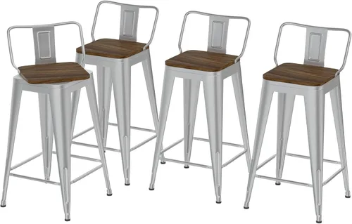 Vista 15 de Juego de 4 taburetes de bar giratorios de 24 pulgadas, taburetes de bar industriales con patas de metal resistentes, taburetes de bar con respaldo