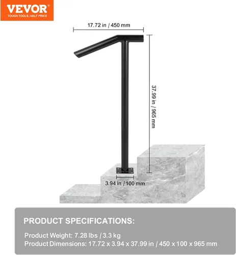 Vista 7 de Happybuy - Barandilla de acero negro de 330 libras de capacidad, barniz para hornear, escaleras de metal, pasamanos elegantes para escalones al aire