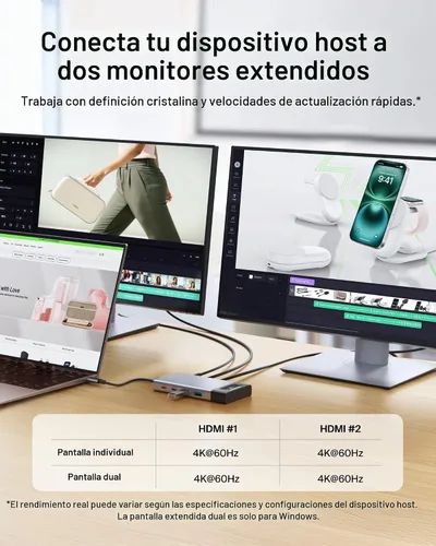 Vista 8 de Belkin Hub USB C, concentrador multipuerto 8 en 1 de 100 W - Soporte de doble pantalla para Windows y Chromebook + soporte duplicado para macOS