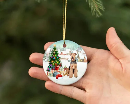 Vista 2 de Prezzy Airedale Terrier - Adorno para decoración de árbol de Navidad, regalos lindos para amantes de los perros, para familiares y amigos, nuevo