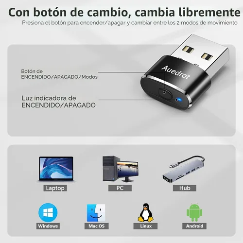 Vista 5 de AUEDROT Mouse Jiggler Mouse Jiggler Indetectable USB Movedor de Ratón con Botón de Interruptor, Mouse Wiggler Automático con 2 Modos Jiggle
