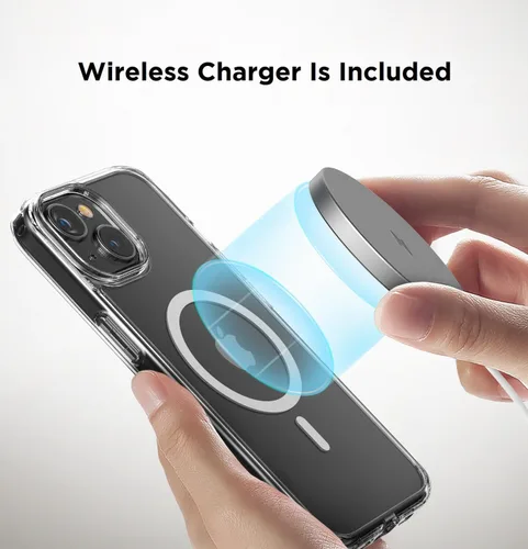 Vista 2 de ENCASED Funda magnética transparente 2 en 1 para iPhone 15 con cargador inalámbrico incluido (transparente) compatible con MagSafe
