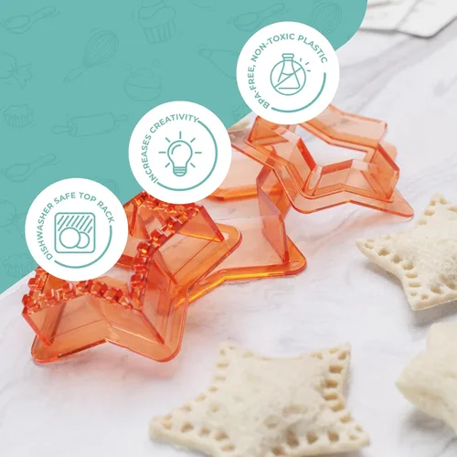 Vista 6 de Tovla Jr. Juego de cortador y sellador de sándwiches con soporte para niños, juego de almuerzo definitivo, lindos cortadores de galletas, lonchera