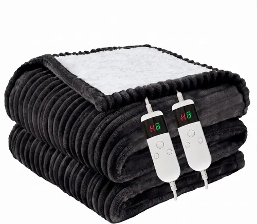 Vista 25 de Manta térmica eléctrica, manta térmica de franela suave con 8 horas de apagado automático, 10 niveles de calentamiento rápido, lavable a máquina