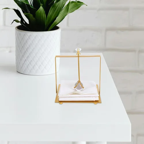 Vista 5 de KESYOO Metal Napkin Holder with Weighted Arm and Lift Handle, Modern Square Decorative Tissue Holder for Kitchen and Dining Table, Portable Gold